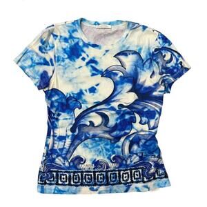 Versace Collection T-Shirt Rhinestone Blue Wave 42 UK 10 US 6 S Runway Baroque